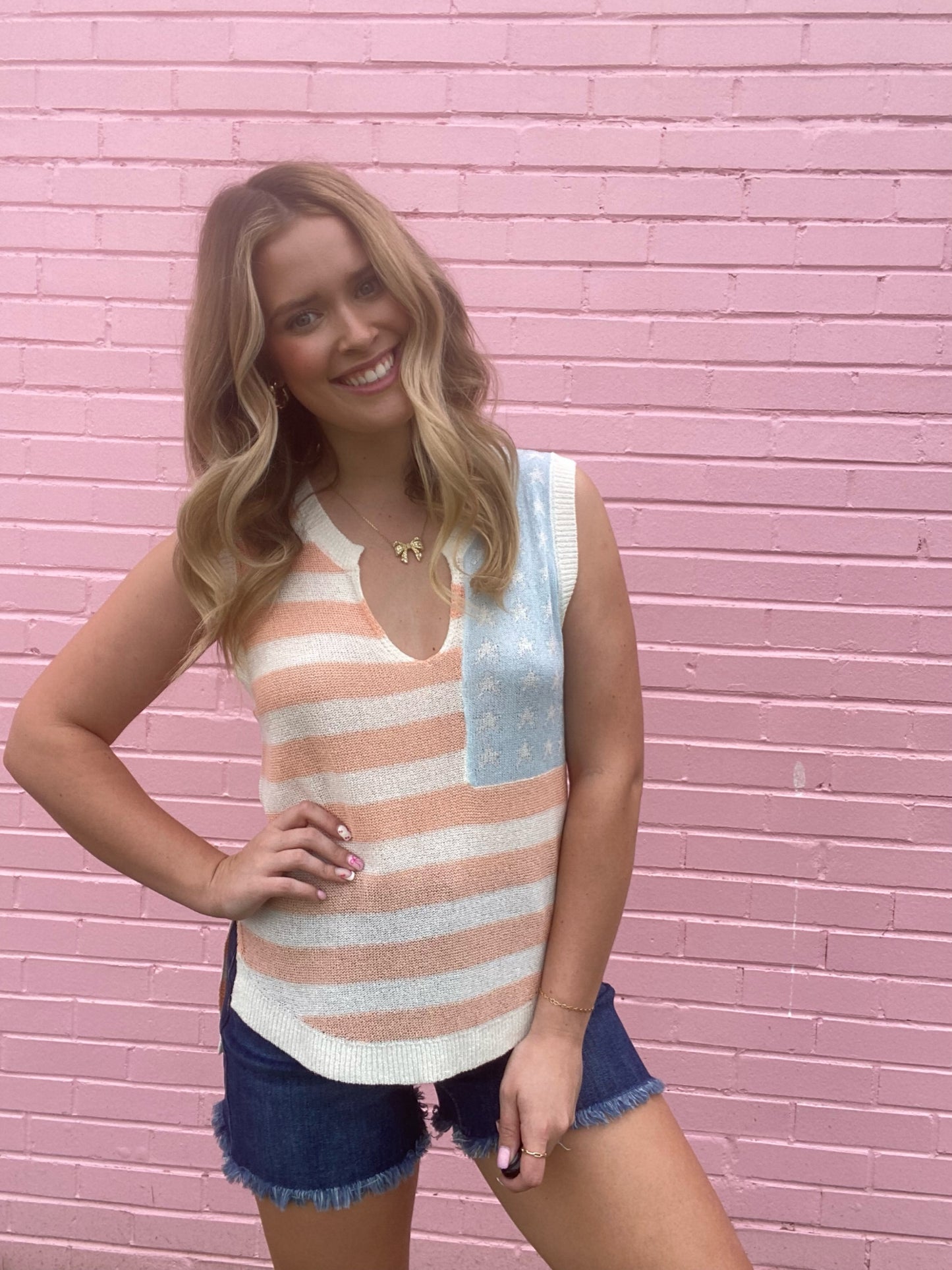 Beige USA Flag Top