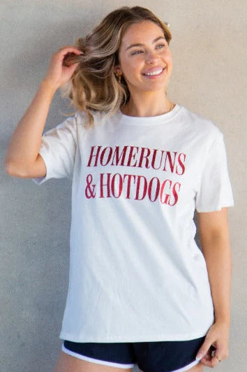 Homeruns & Hotdogs on White Tee Shirt