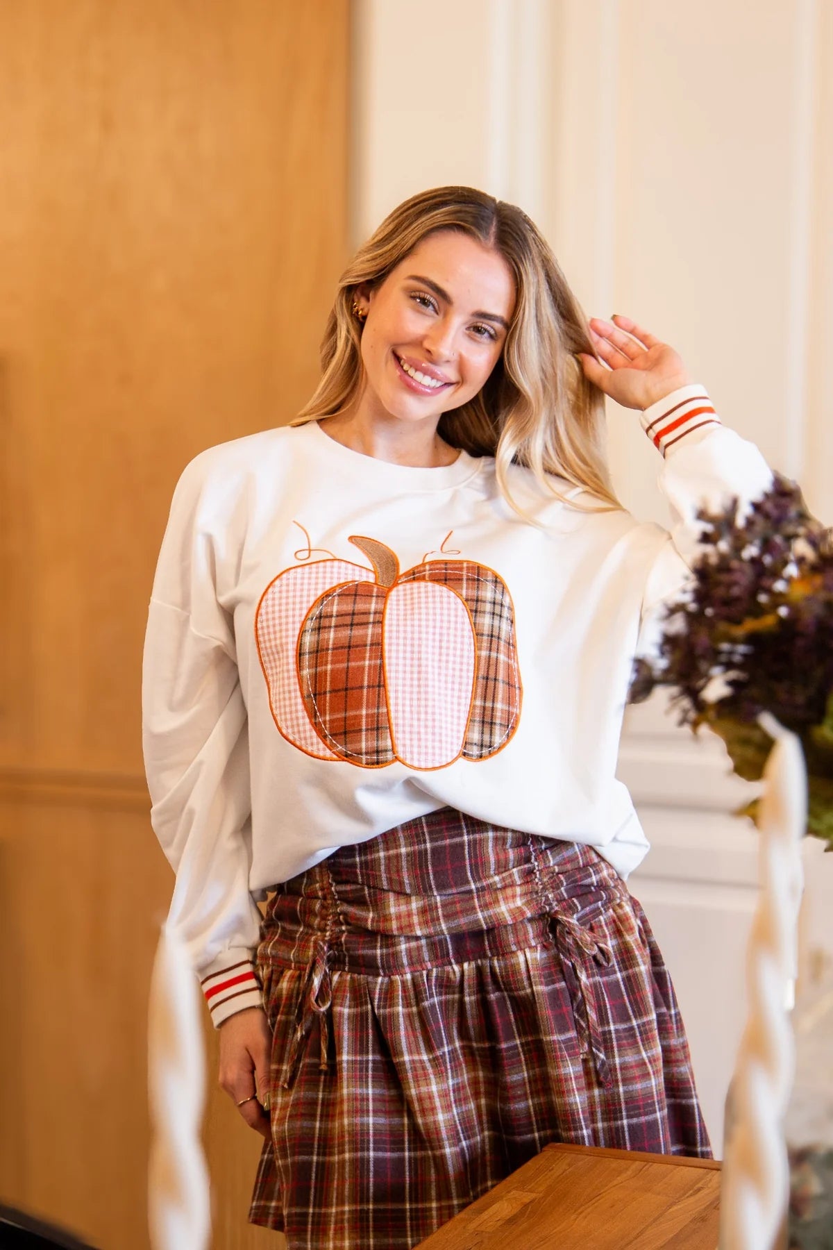 Pumpkin White Long-Sleeve Top