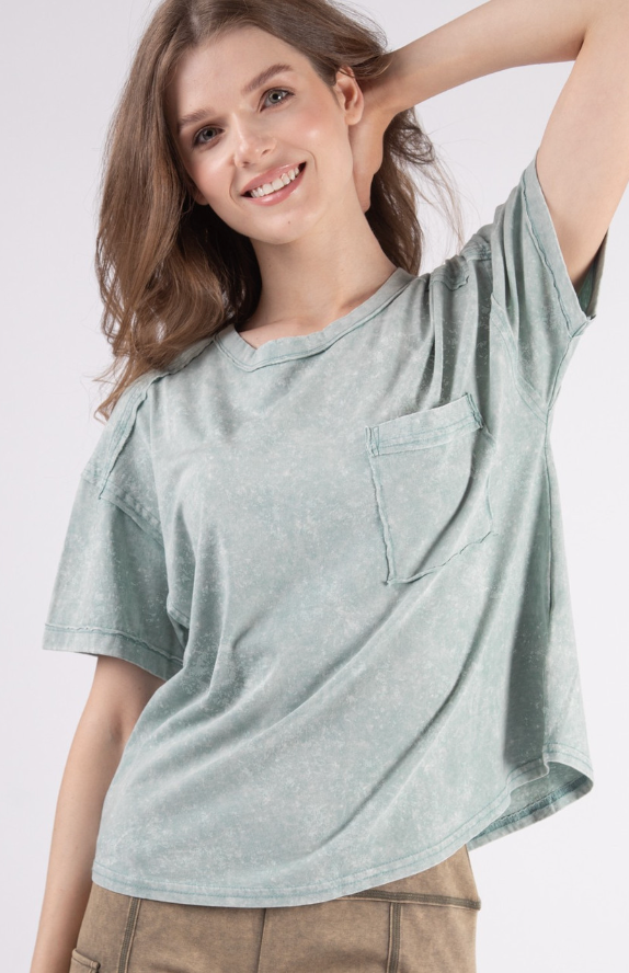 Short Sleeve Washed Knit Pocket Tee