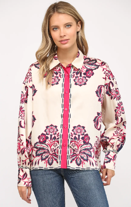 Satin Button Down Blouse