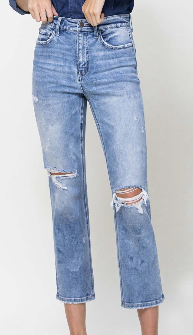 High Rise Crop Straight Jeans