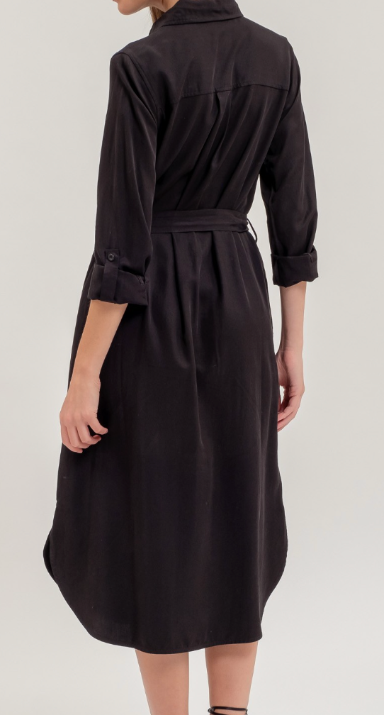 Black Collared 3/4 Sleeve Shirt Dress