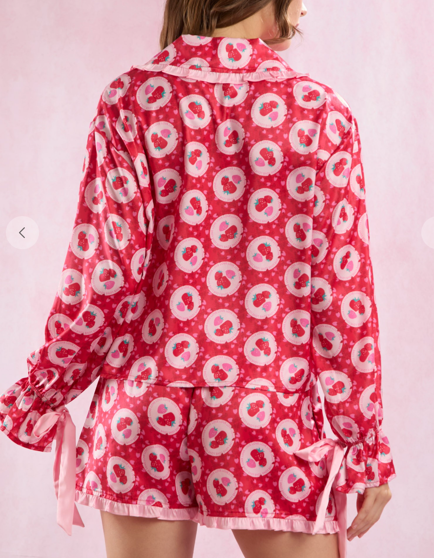 Satin Strawberry Love PJ Set