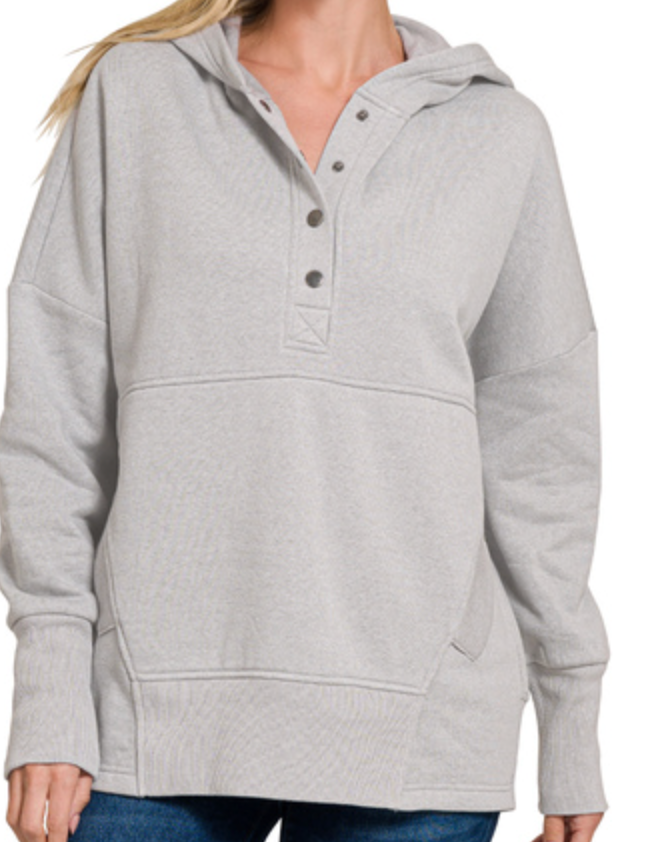 FLEECE HALF SNAP BUTTON HOODED SWEATSHIRTS