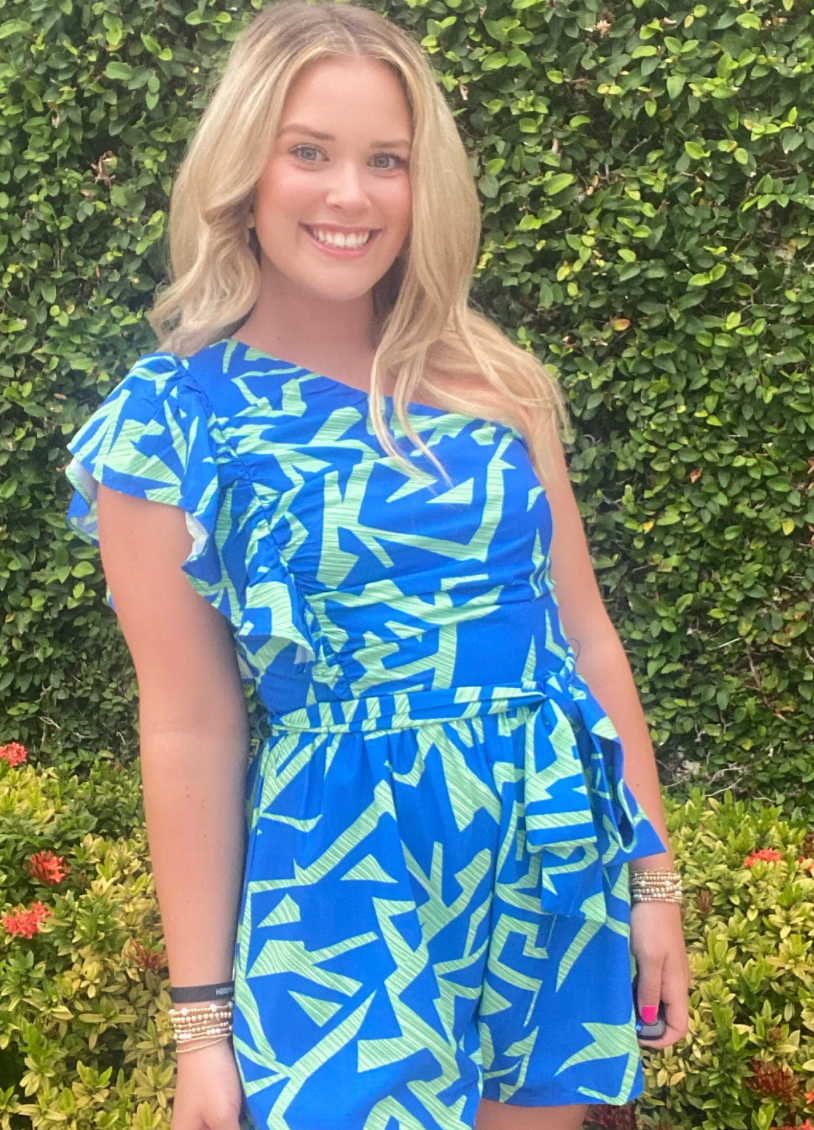 Blue and Green Tropical Romper