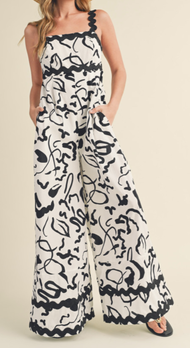 Wide Leg Black & White Jumpsuit