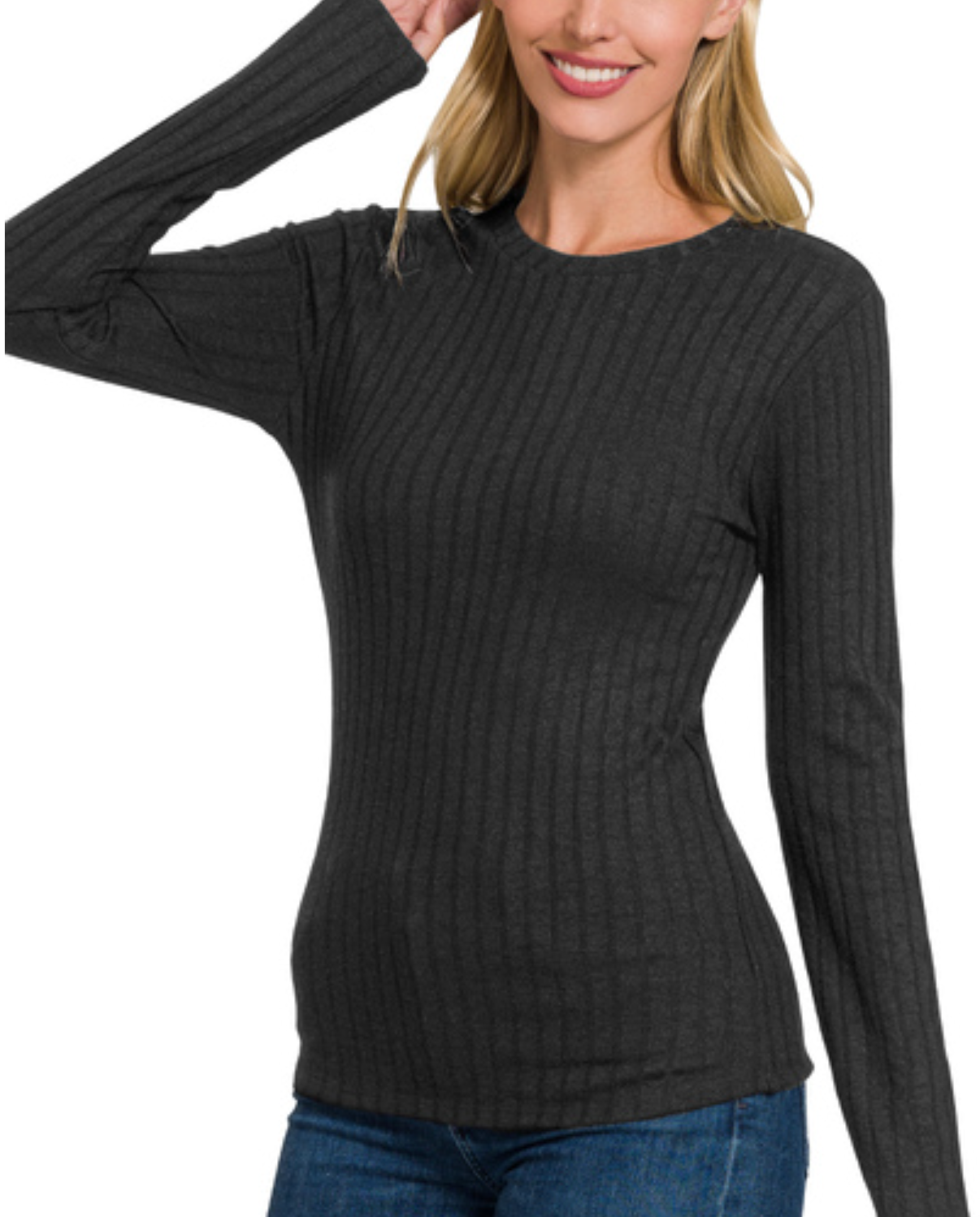 Ribbed long sleeve round neck top