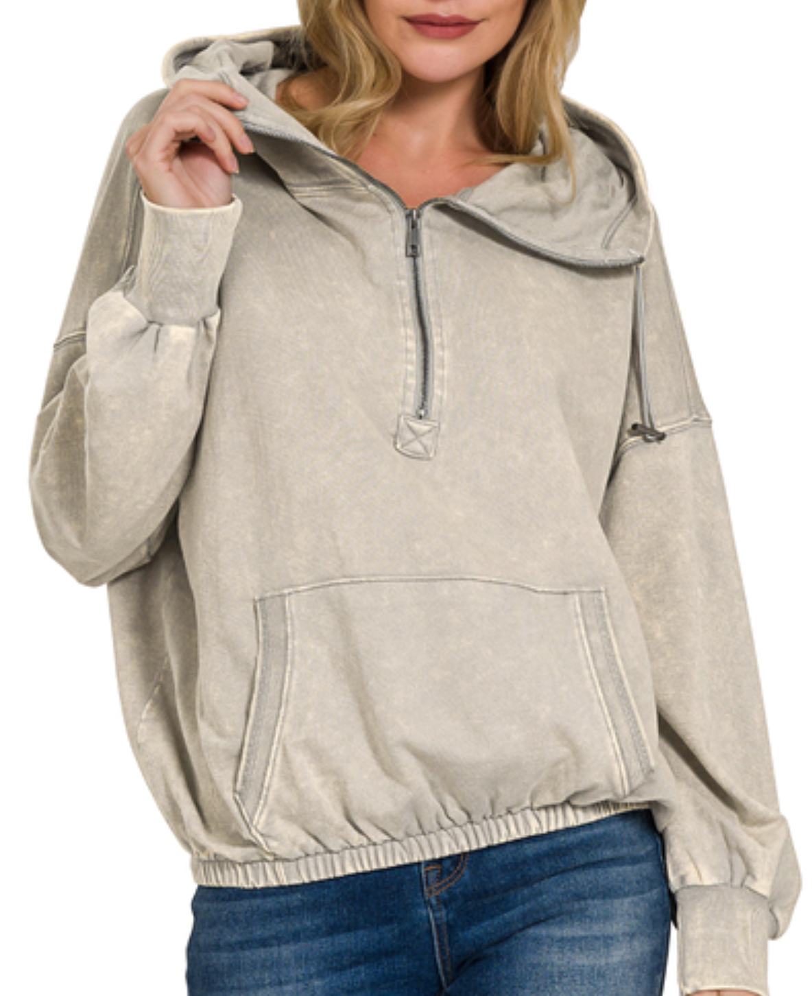 French terry acid wash kangaroo pocket hoodie