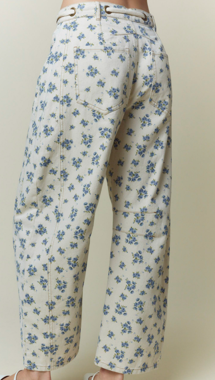 Floral Printed Denim Pants