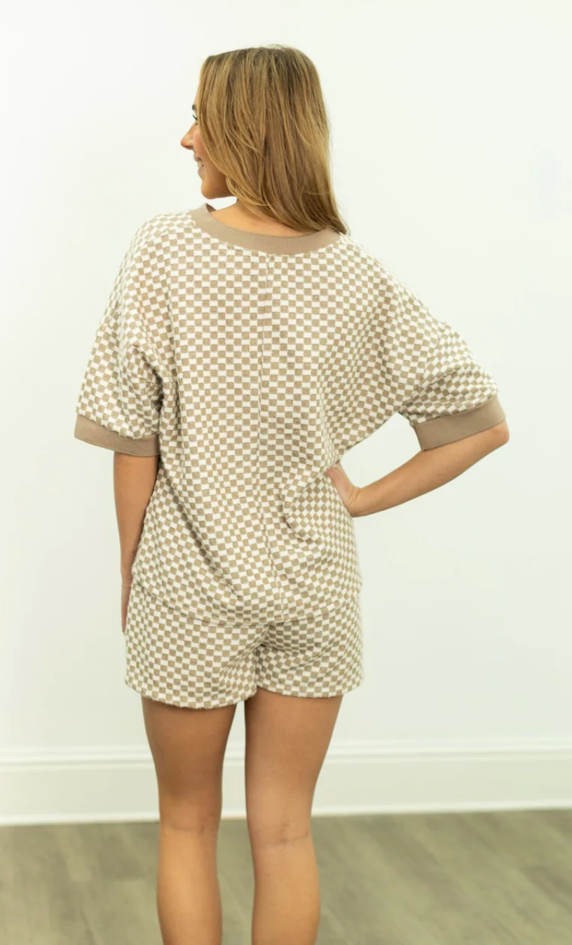 Beige Checkered Shorts Set