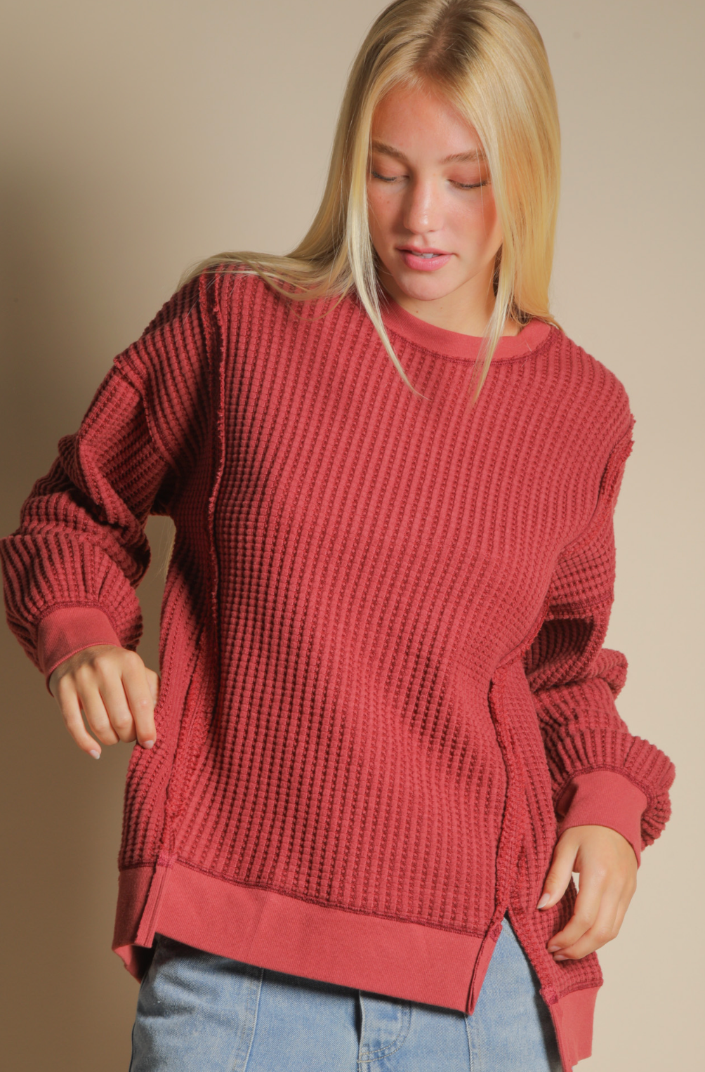 Waffle Knit Casual Top