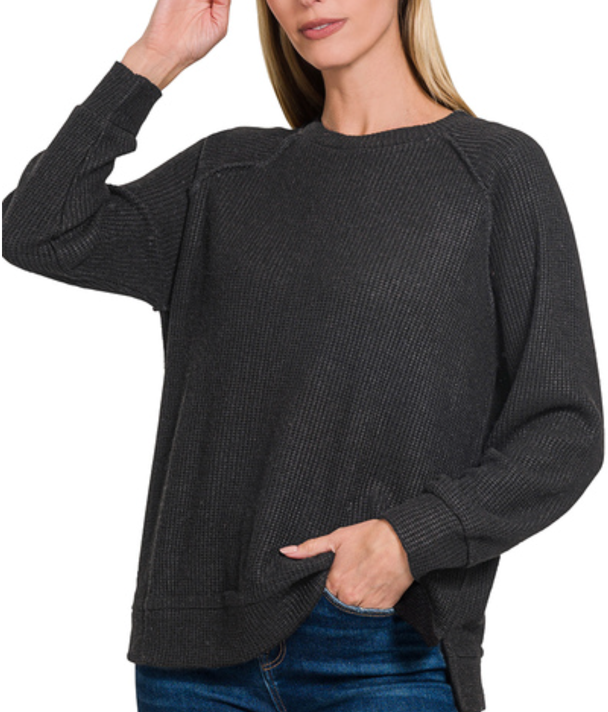 ROUND NECK RAGLAN LONG-SLEEVE SWEATER