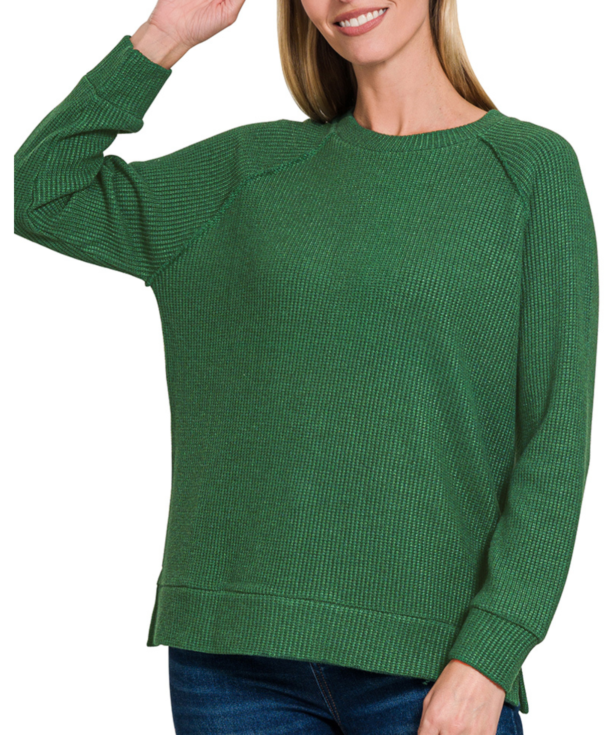 ROUND NECK RAGLAN LONG-SLEEVE SWEATER