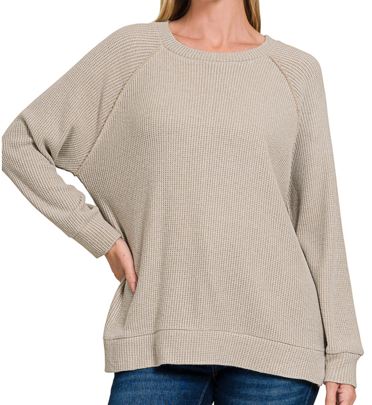 ROUND NECK RAGLAN LONG-SLEEVE SWEATER