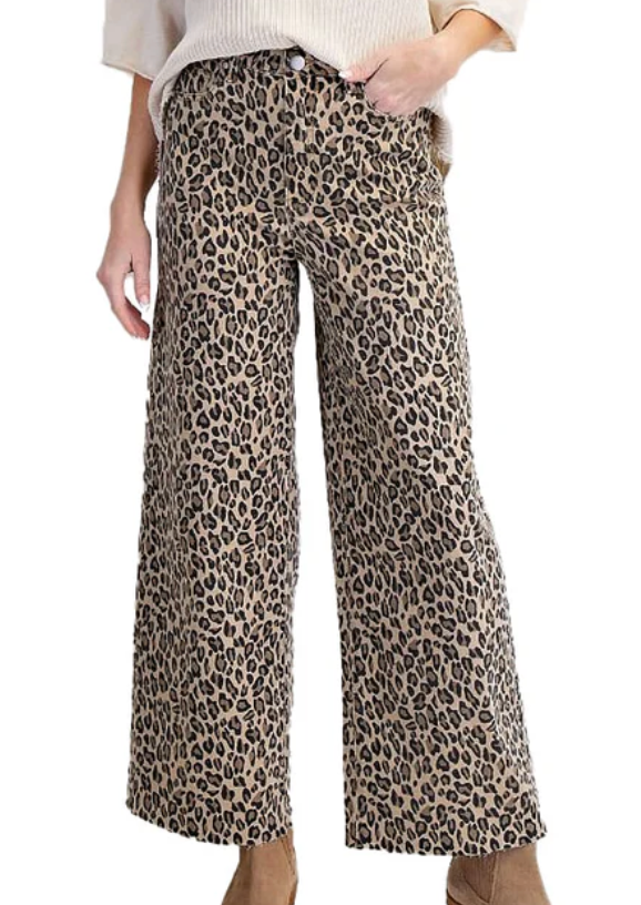 Washed Leopard Print Pants