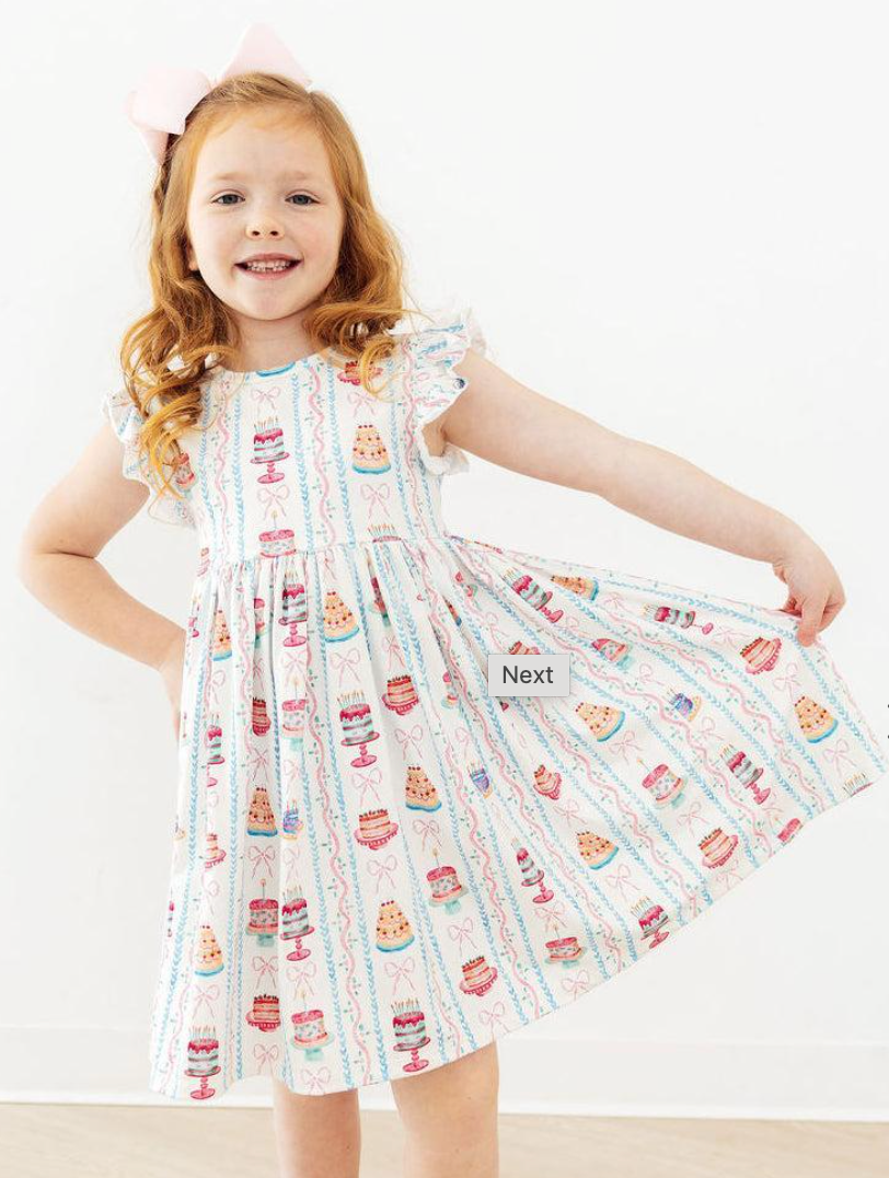 Birthday Cakes Flutter Sleeve Twirl Dress