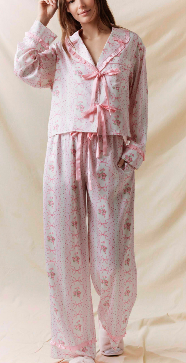 Printed Satin PJ Top and Pant Set