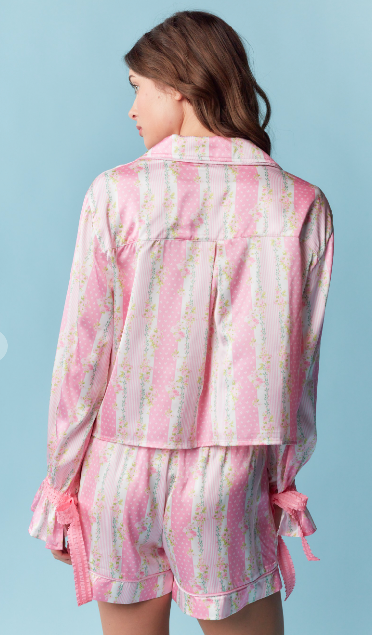 Floral Stripe Satin Pajama Set
