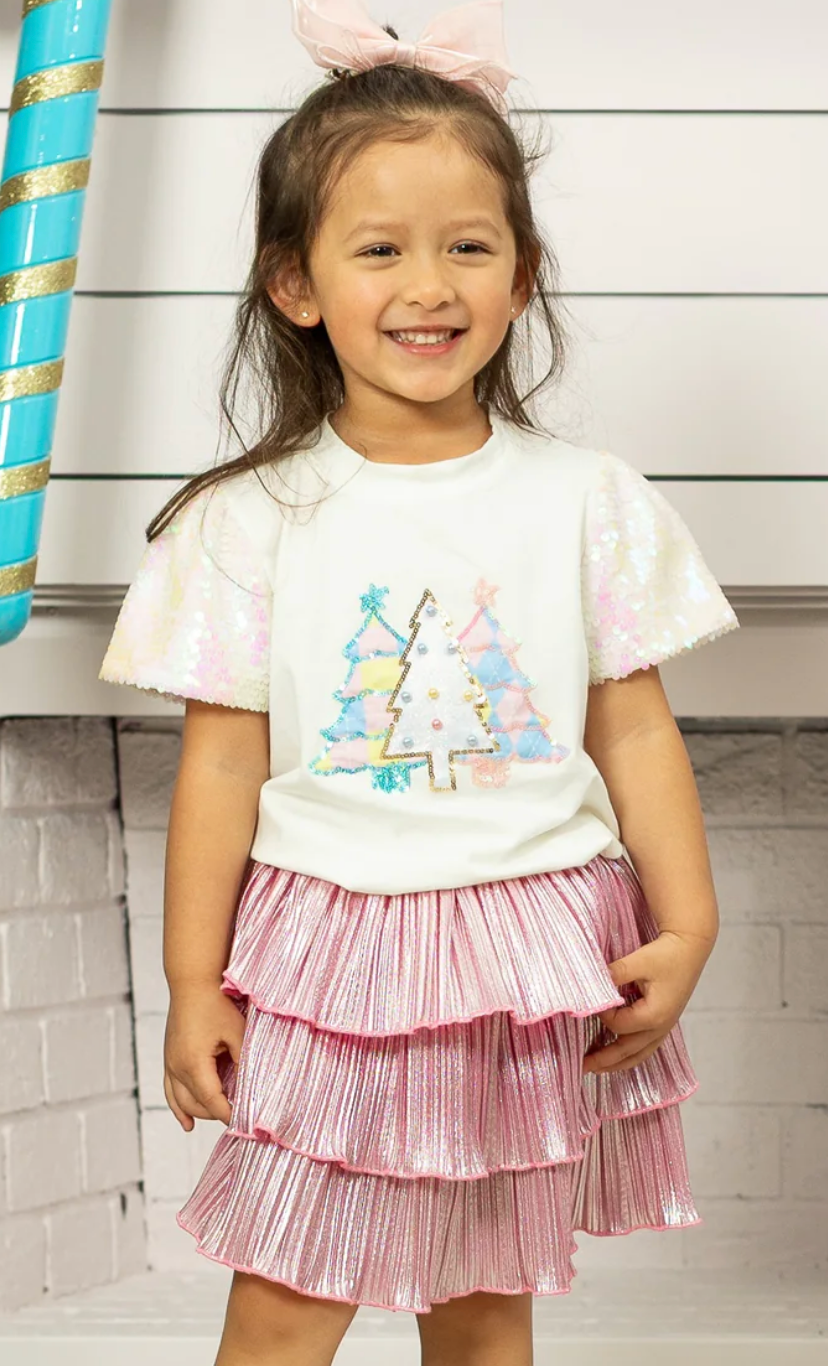 Youth Pink Shimmer Ruffle Skirt with Shorts