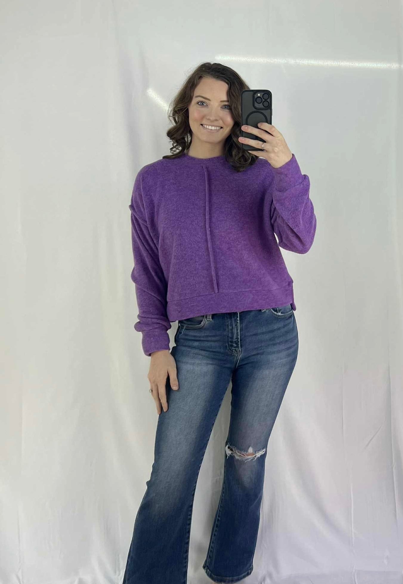 BRUSHED MELANGE HACCI HI-LOW HEM SWEATER