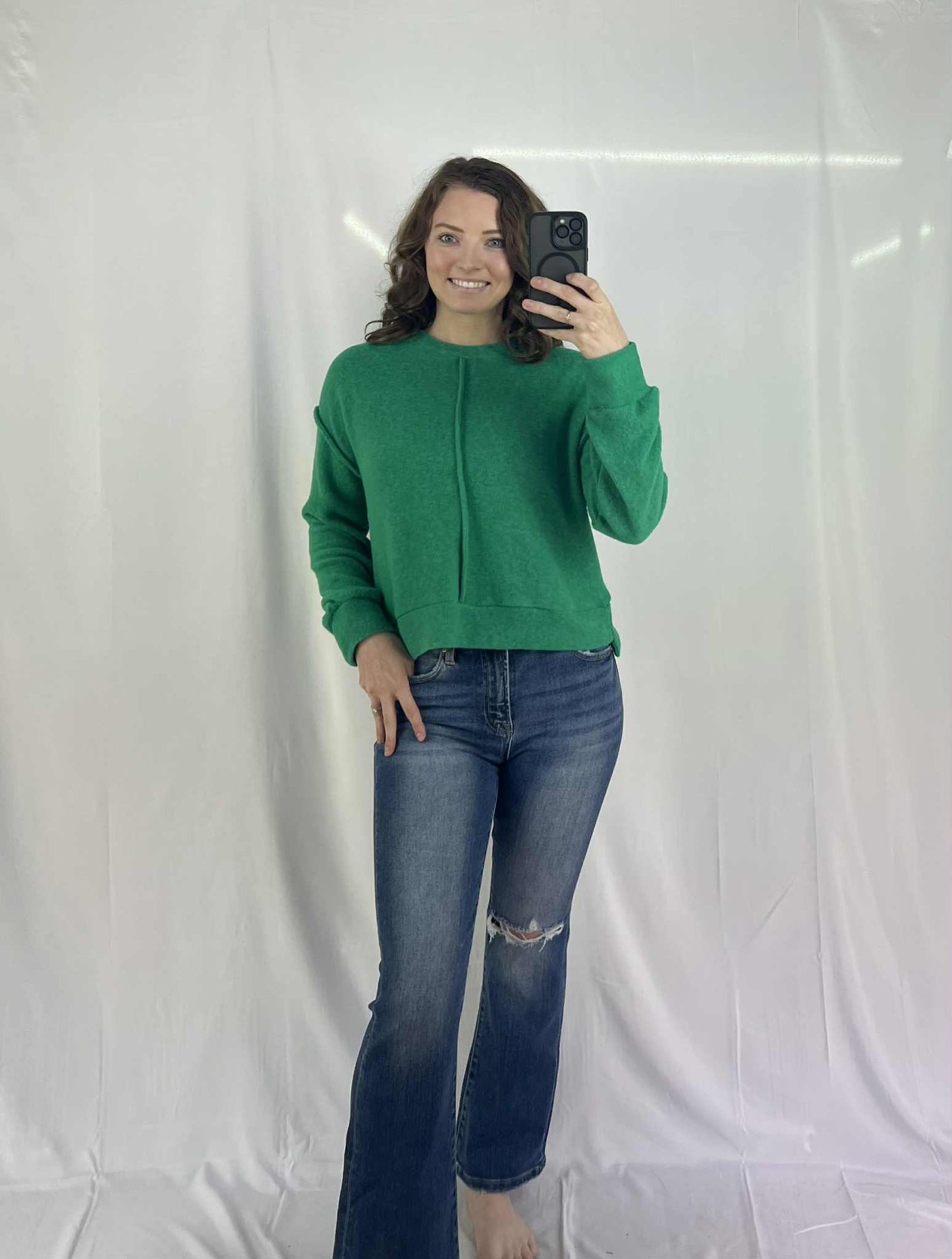 BRUSHED MELANGE HACCI HI-LOW HEM SWEATER