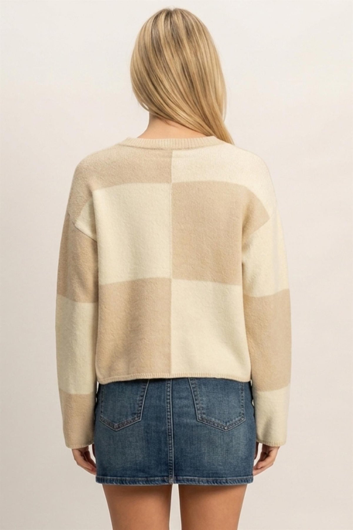 Crew Neck Checkered Sweater