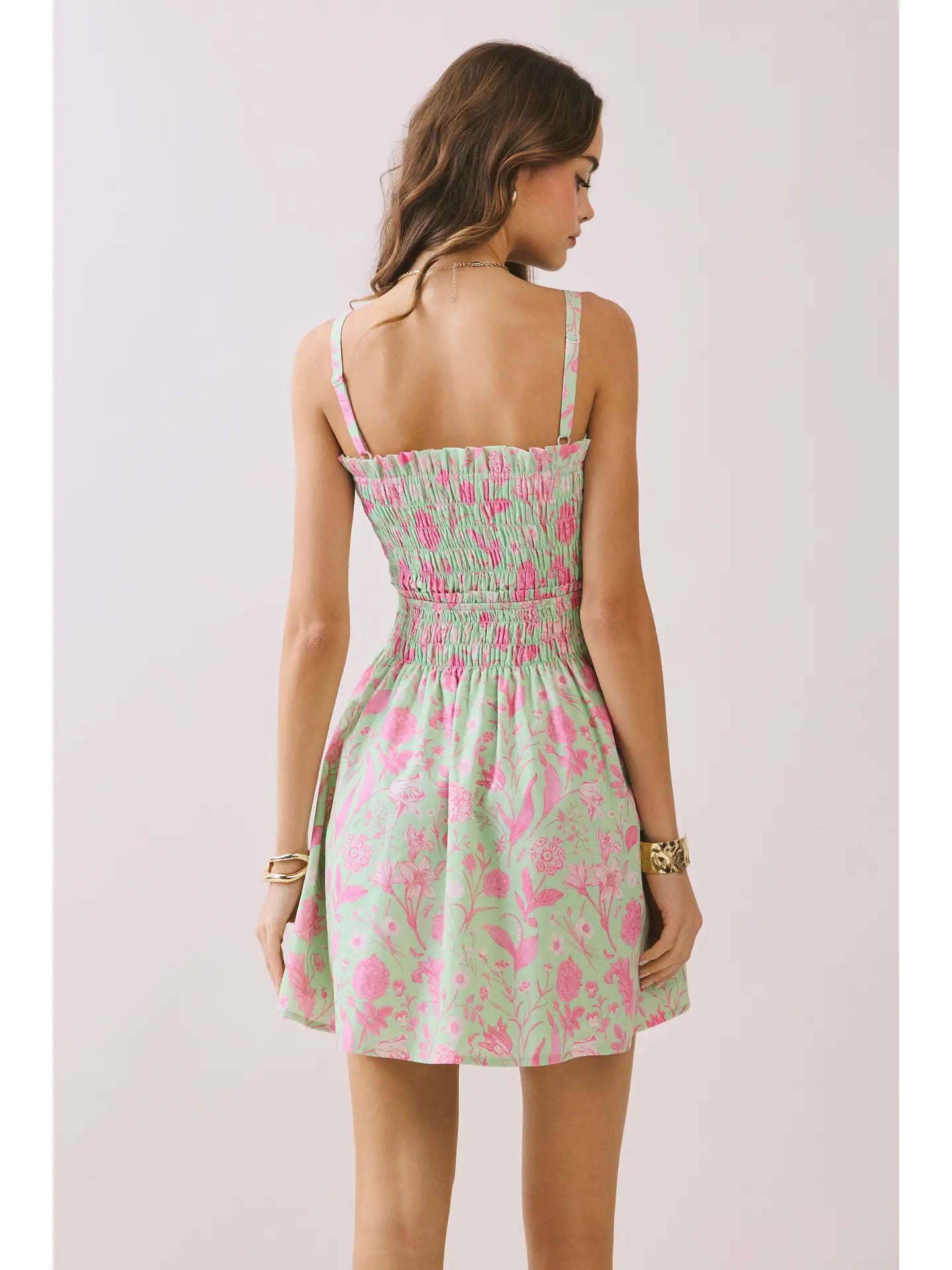 Floral Print Smocked Bodice Wide Straps Dress