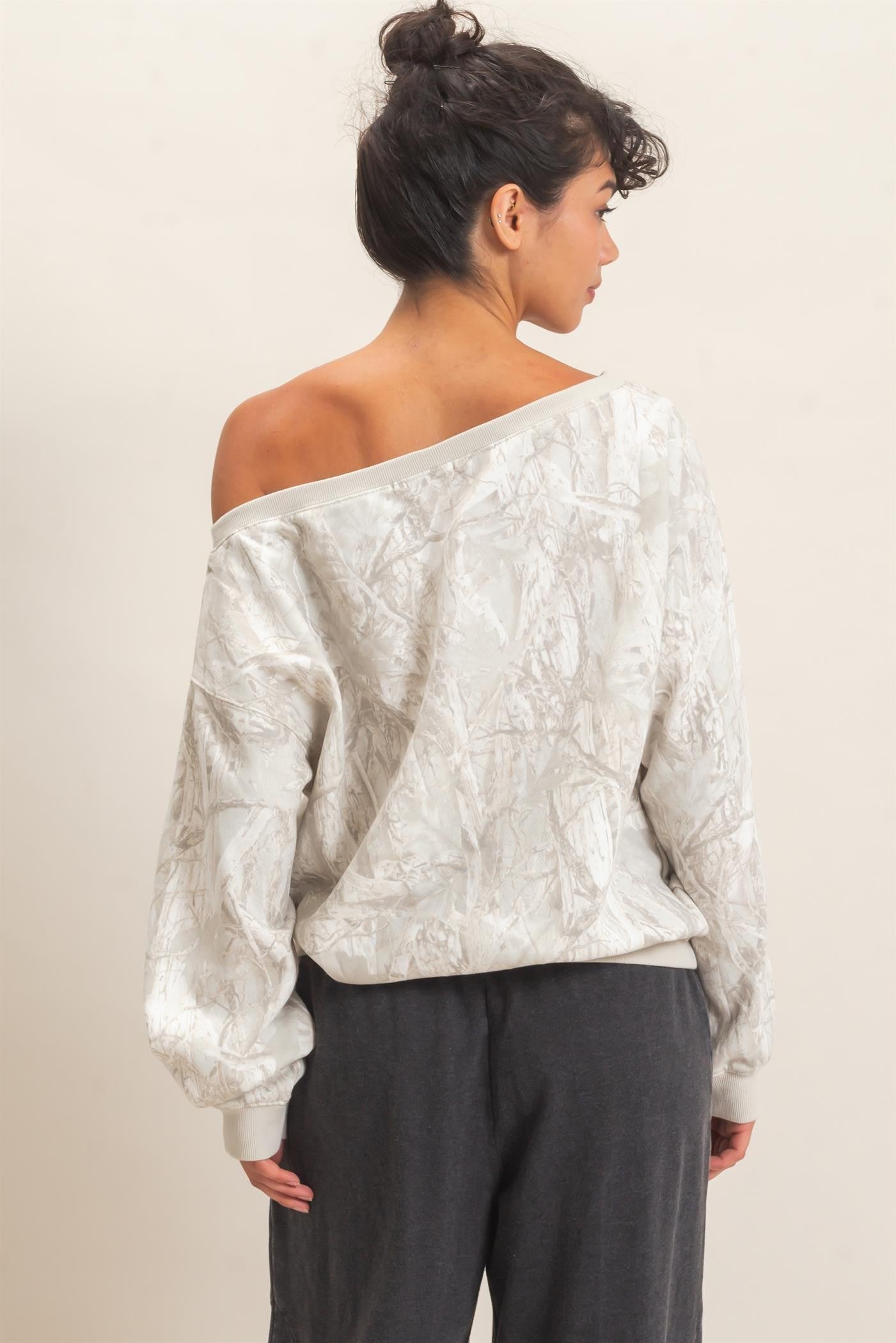 Tree Camouflage Print Off The Shoulder Sweatshirt