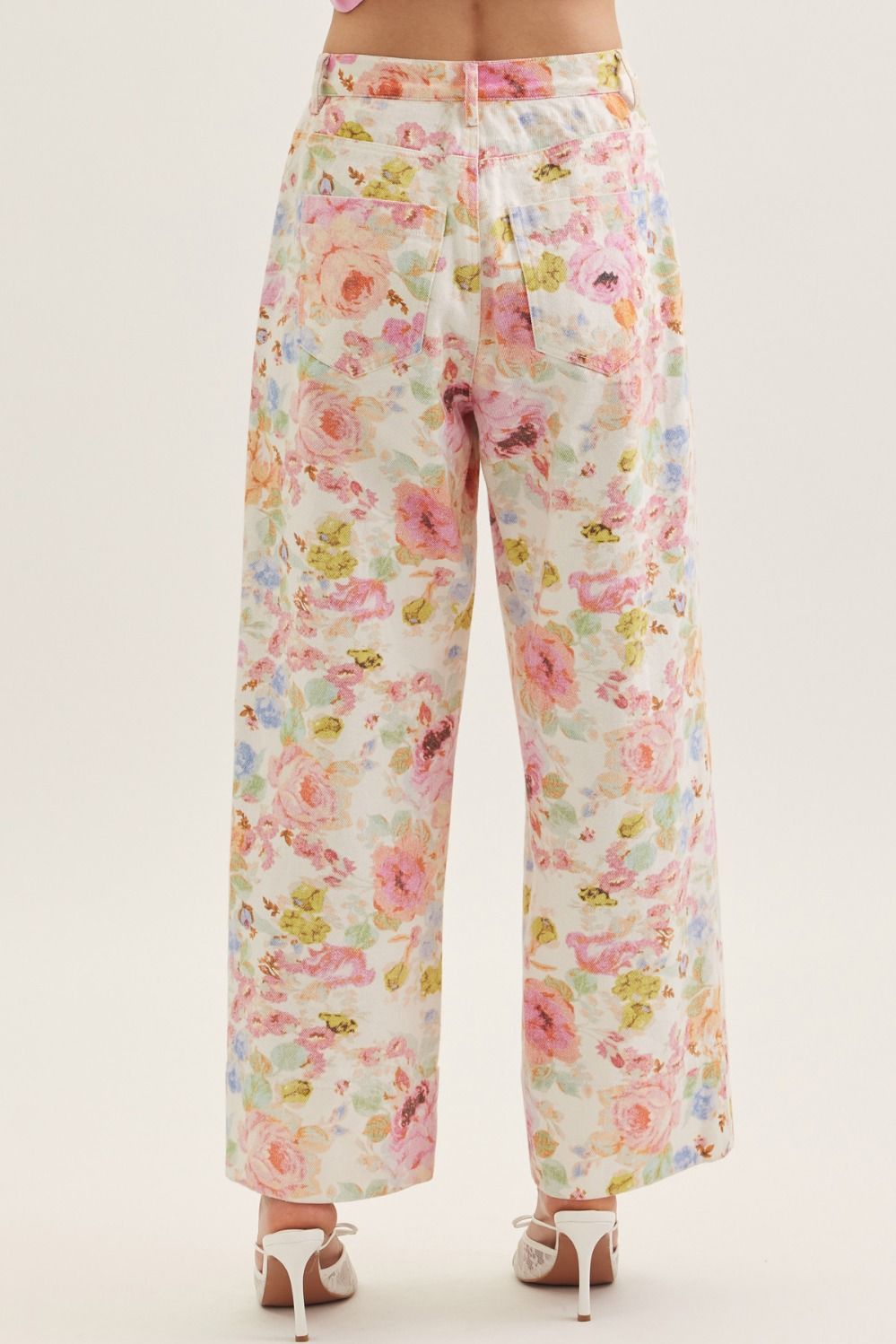 Botanical print wide leg pants