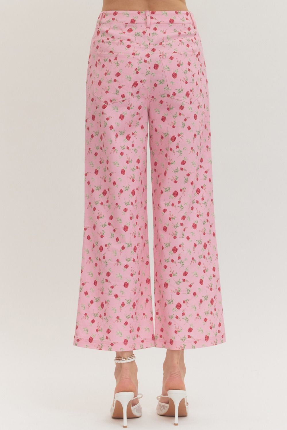 Botanical print wide leg pants w/ pleat detail