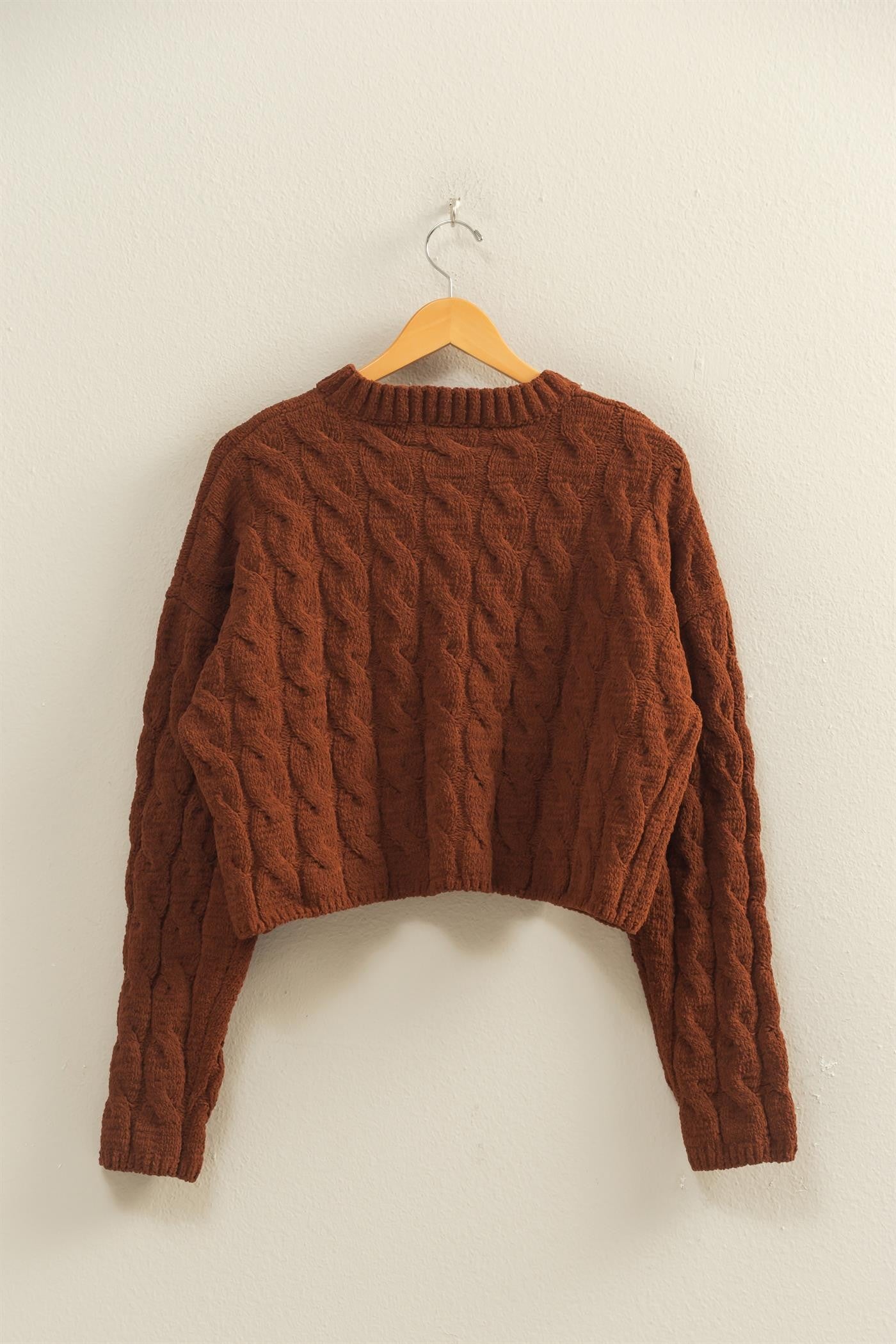Textured Crew Neck Cable Knit Sweater