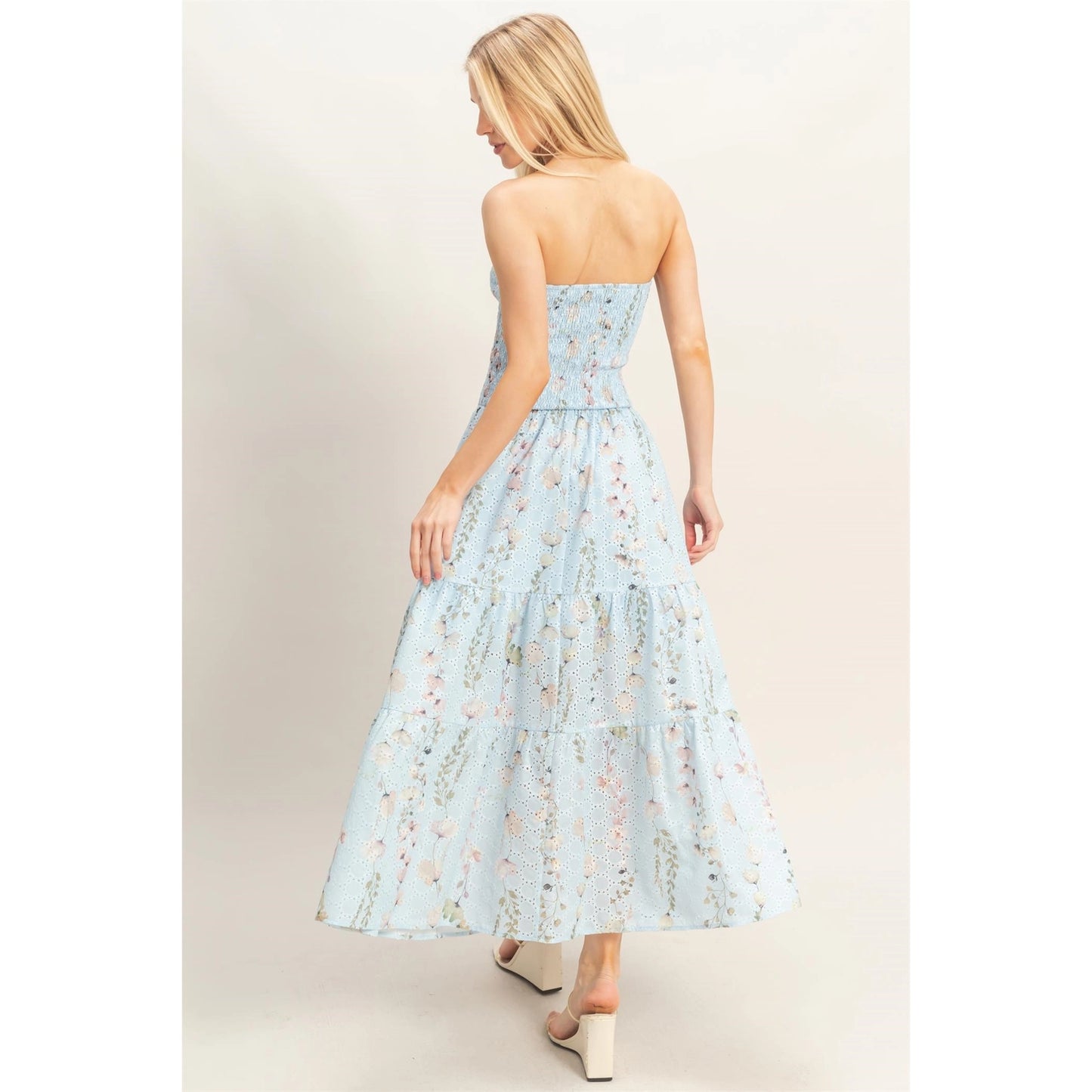 Strapless Smocked Floral Dress