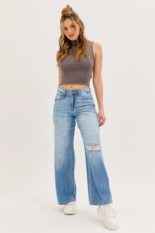 Medium Wash High Rise Wide Leg Jean
