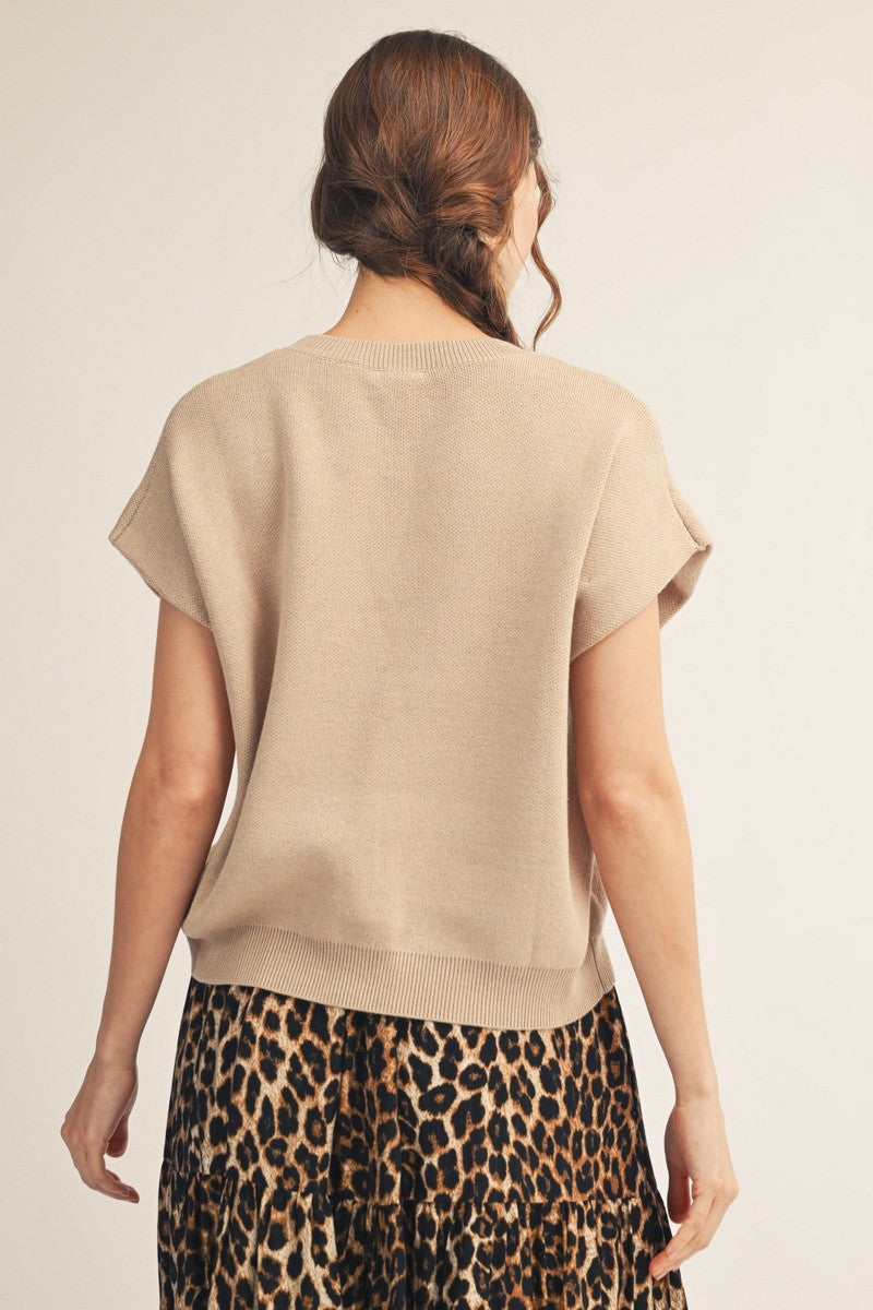 Drop Shoulder Front Knotted Sweater Top