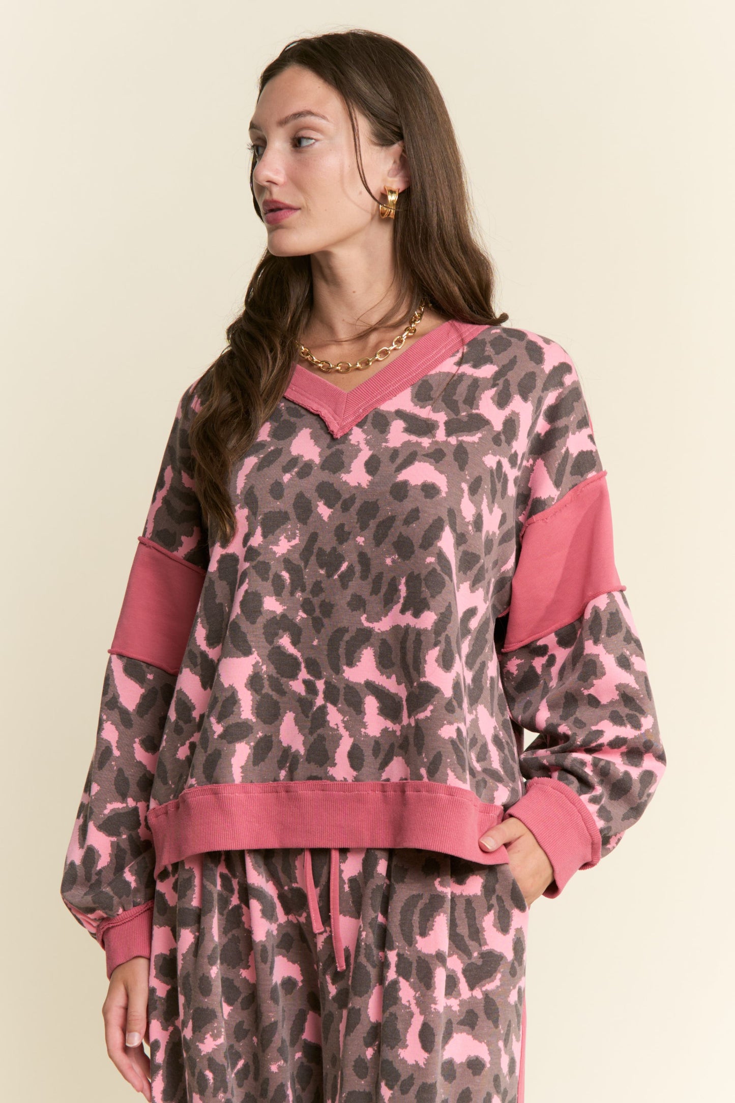 Leopard Print V Neck Patch