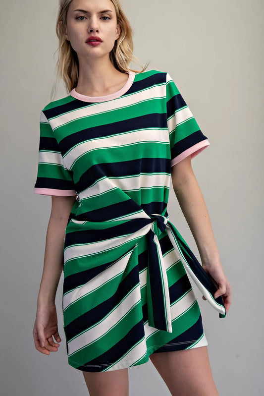 Striped Tie Waist Mini Dress