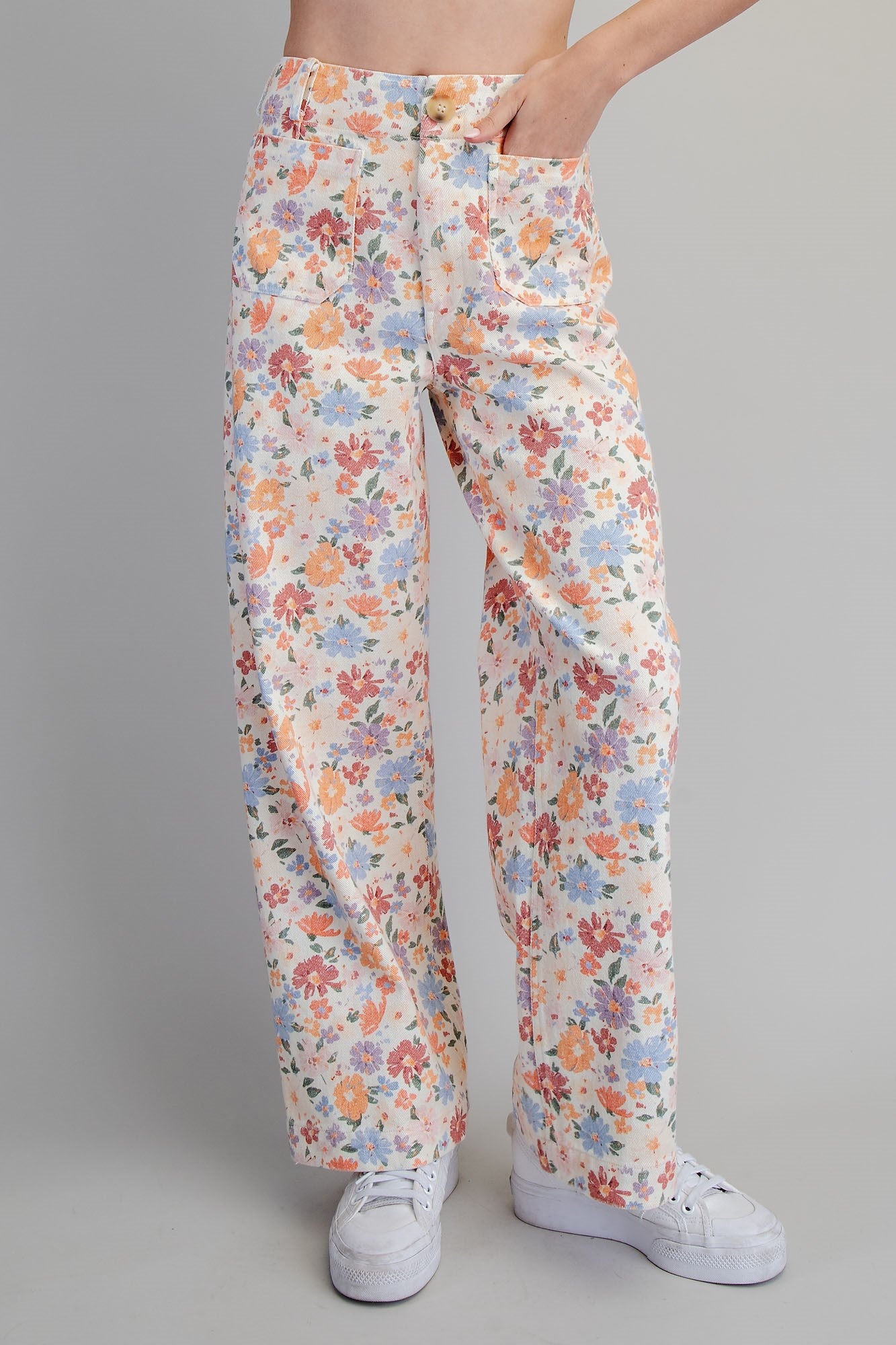 Floral Printed Zipper Front Pants
