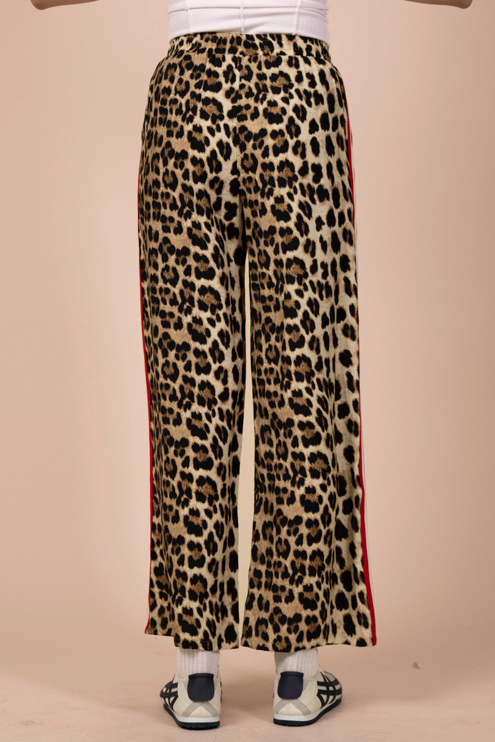 Side Stripe Tape Detail Leopard Wide Leg Pants