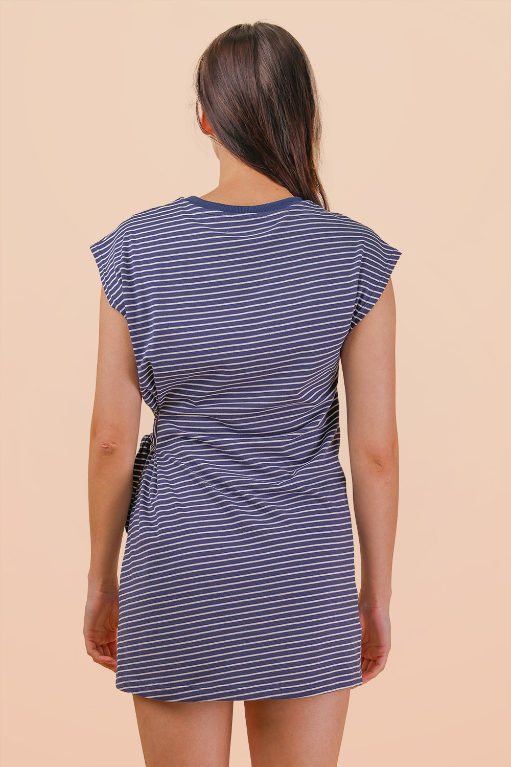 Stripe Knit Sleeveless Mini Dress W/ Tie Detail