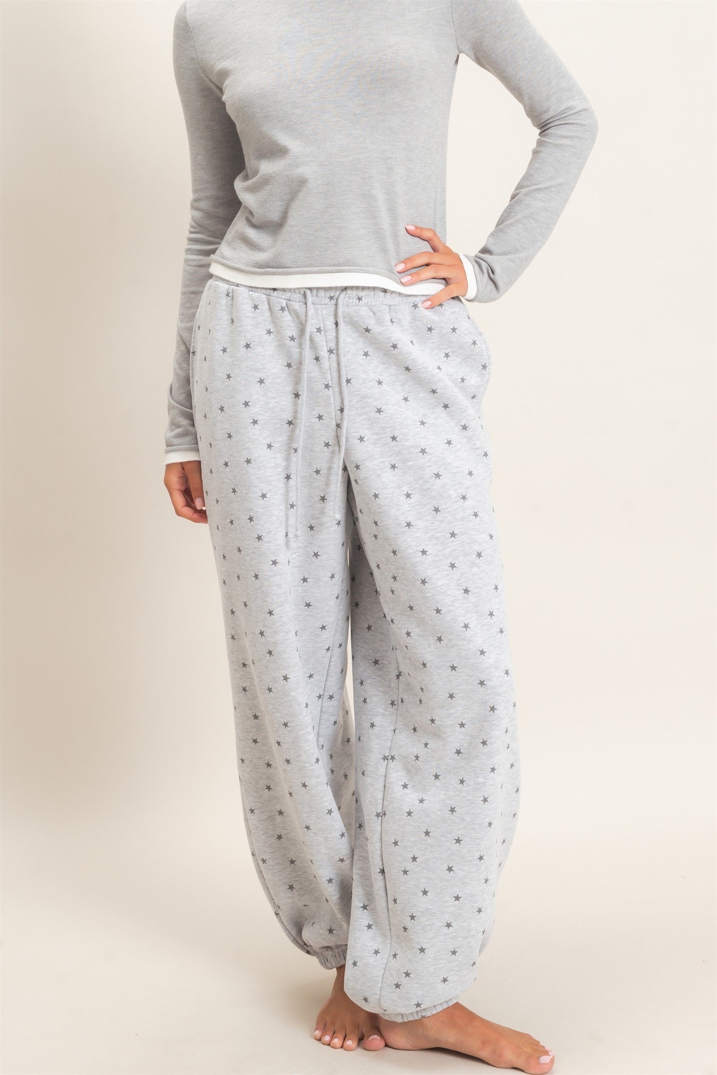 Star Print Elastic Waist Jogger Pants