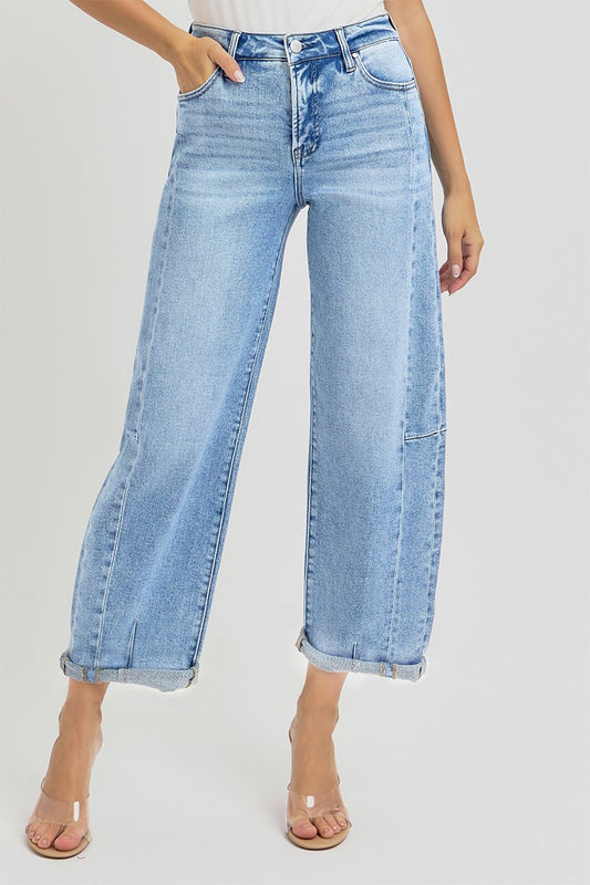 High Rise Barrel Cuffed Jeans