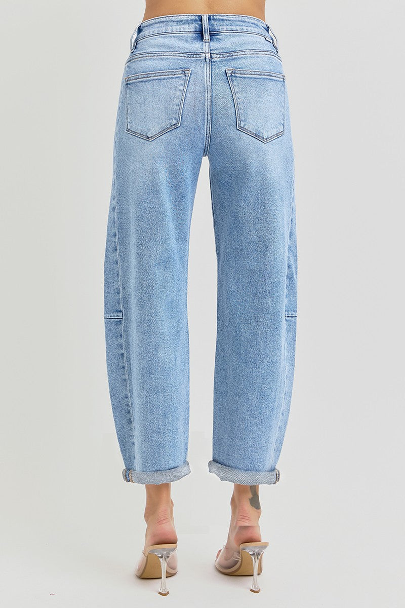 High Rise Barrel Cuffed Jeans
