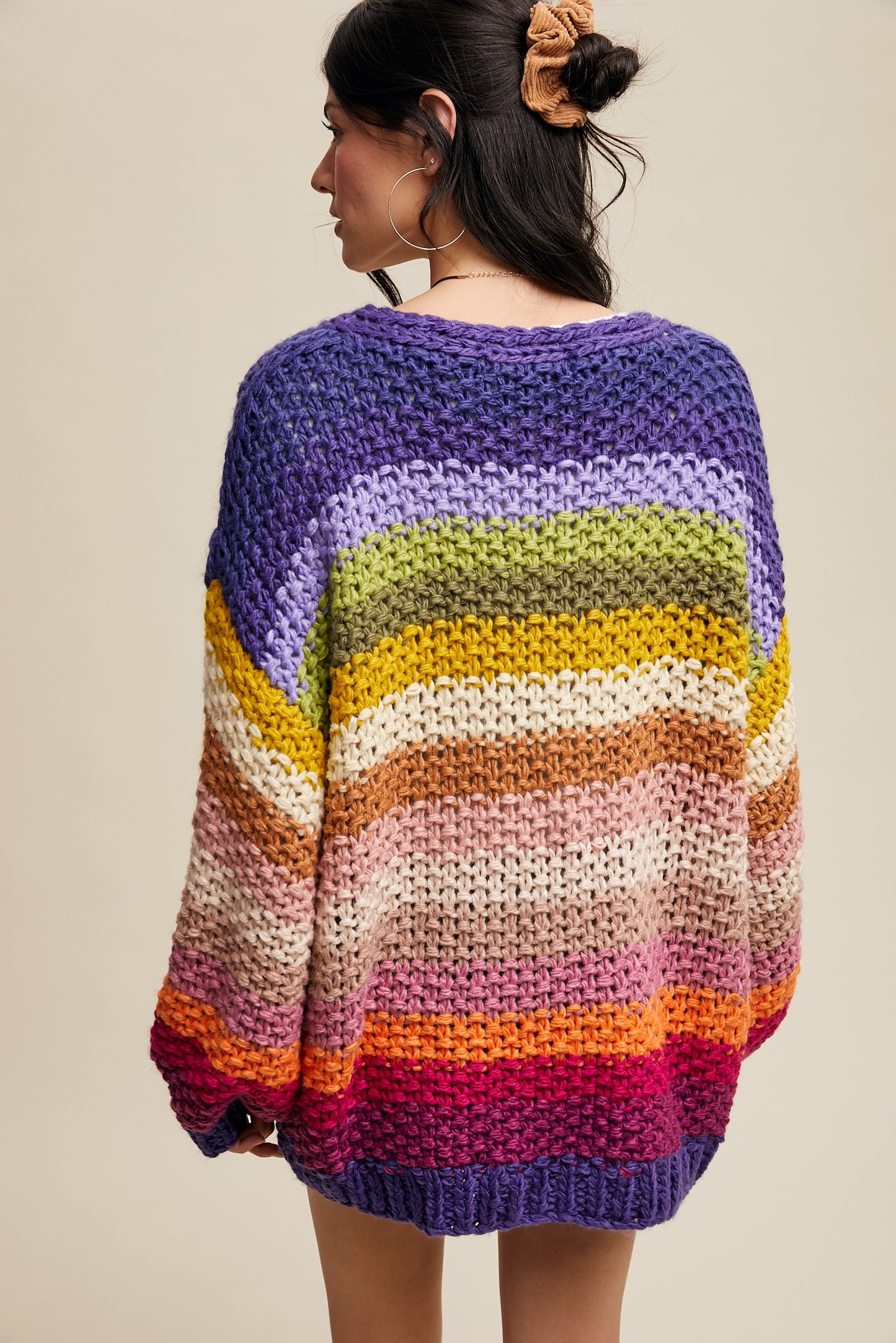 Rainbow Hand-crochet Open Cardigan