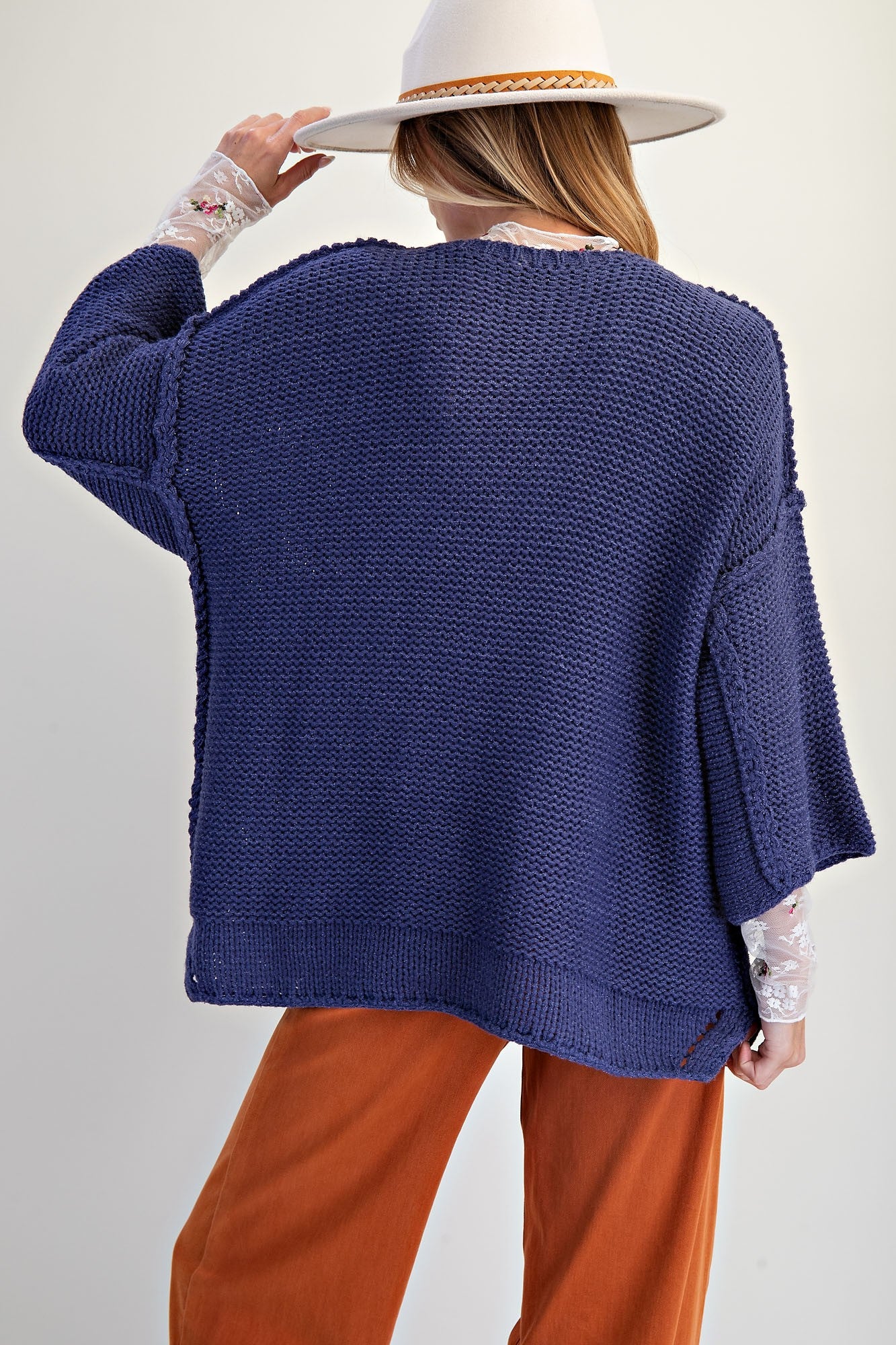 3/4 Sleeves Boxy Sweater Top