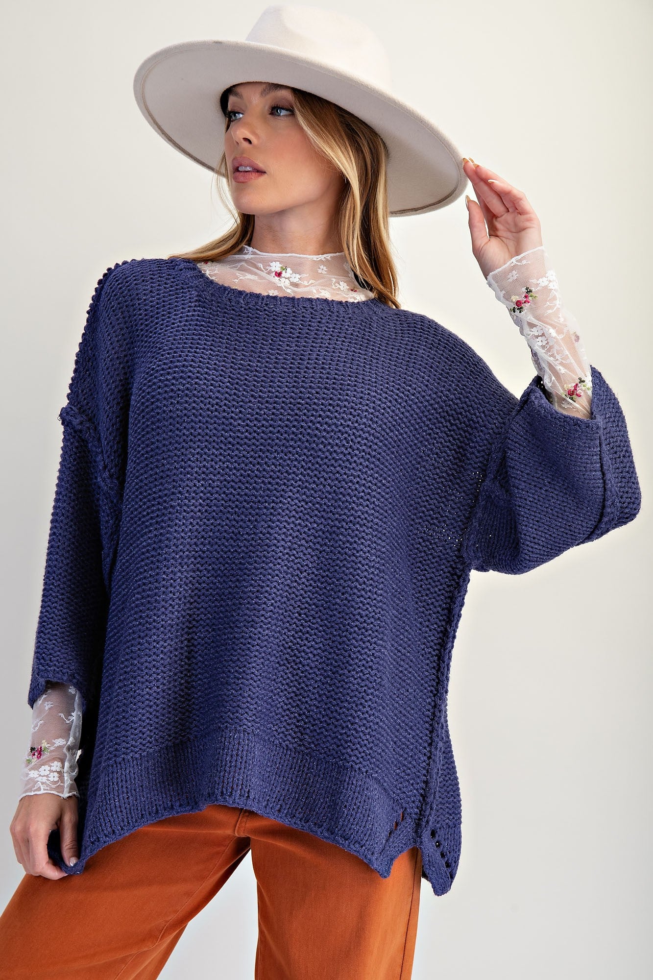 3/4 Sleeves Boxy Sweater Top