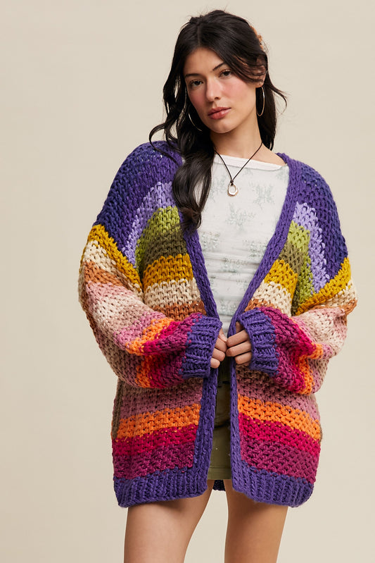 Rainbow Hand-crochet Open Cardigan