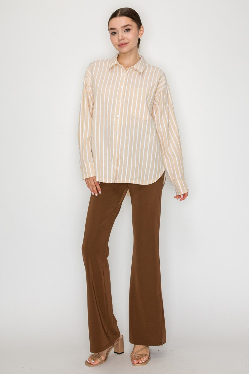 Stripe Collared Button-down Shirt Top