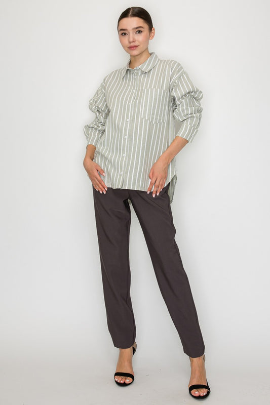 Stripe Collared Button-down Shirt Top
