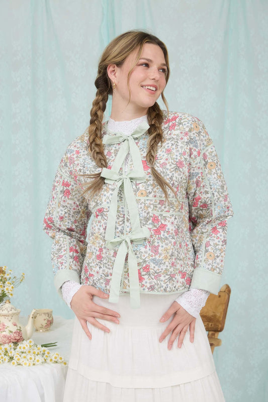 Floral Front Tie Quilted Jacket